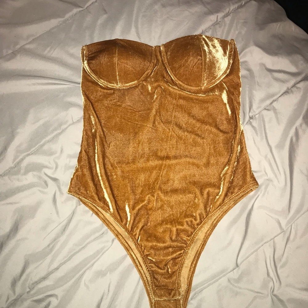 Haute Monde Shimmering Gold Velvet Bodysuit